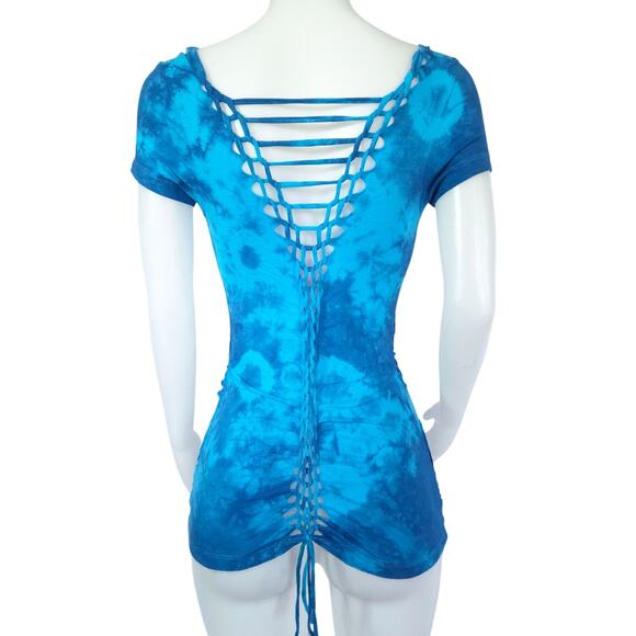 BAHAMA BREEZE - LARGE - Tie-Dye Top - Blue and Aqua Summer Top, Boho, Beachwear - Picture 4 of 5